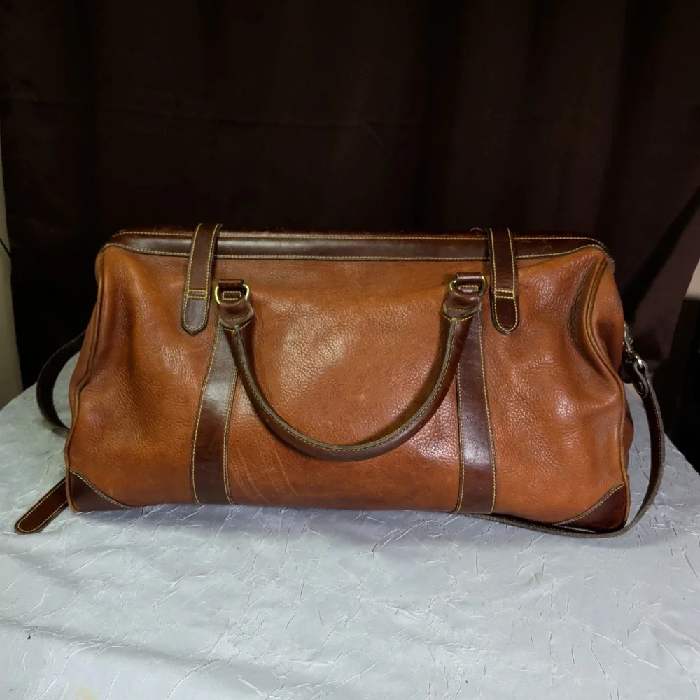 Cole Haan VINTAGE DARK Brown Leather Duffle Weekend Doctors Travel Bag Mens RARE
